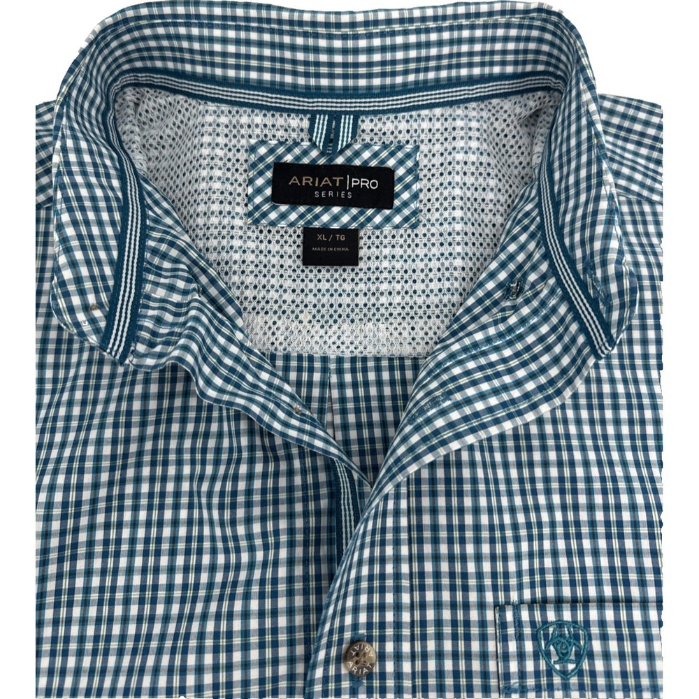 Ariat PRO Series Men's XL Long Sleeve Blue White Plaid Work Western Shirt